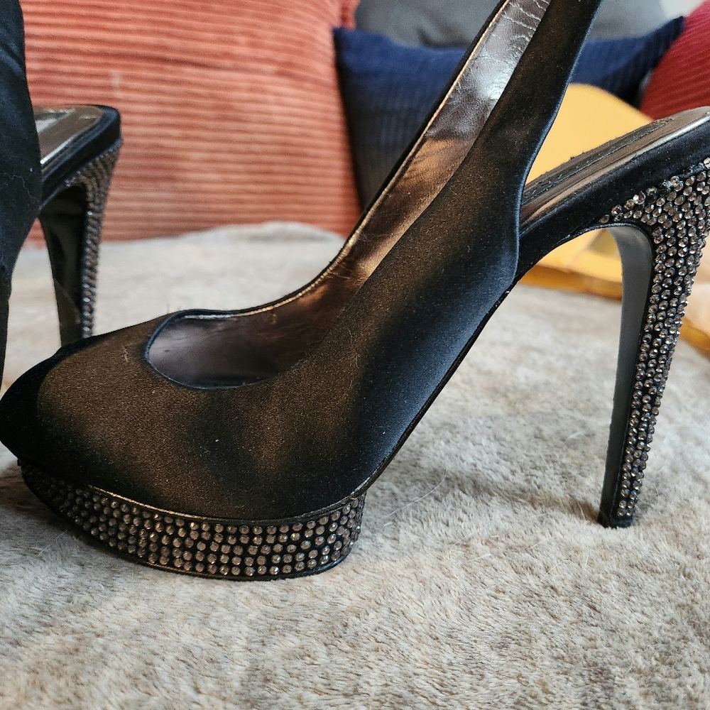 BCBGMaxAzria Black Peep-Toe Slingback Heels